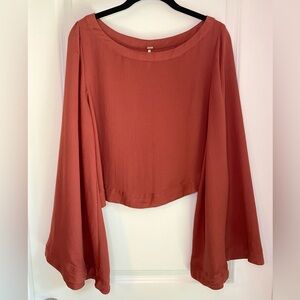 Free People Stars Aligned Bell Sleeve Crop Top Red Clay Size M